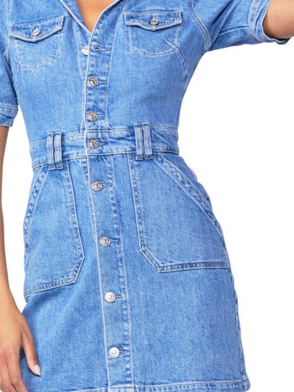 Paige Mayslie Denim Minidress - Denim Women Jeans Dress with Front Buttons